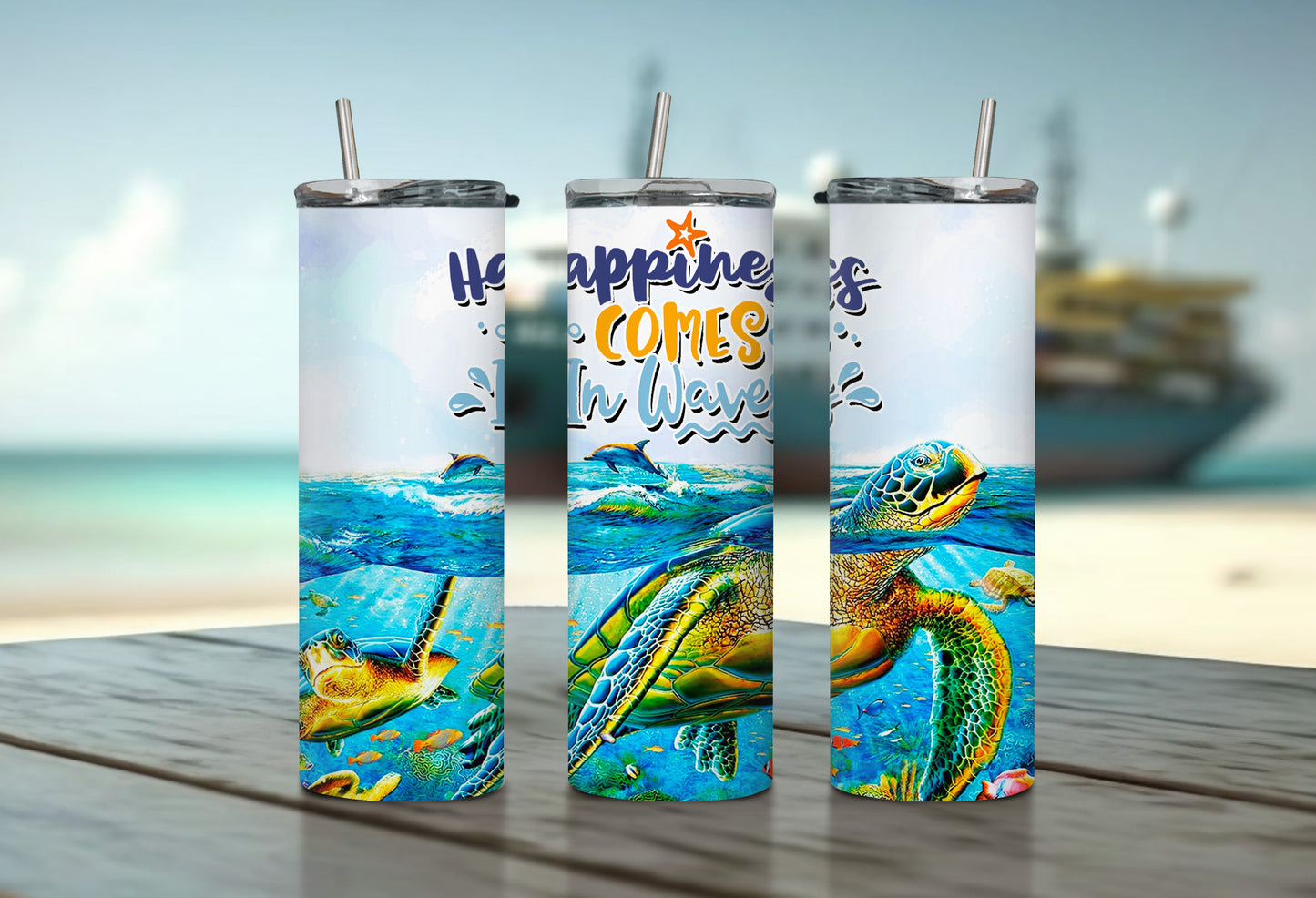 Happiness Comes in Waves Tumbler