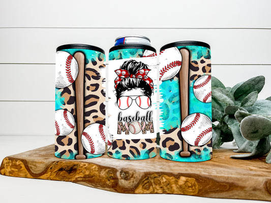 Baseball Mom Leopard Koozie